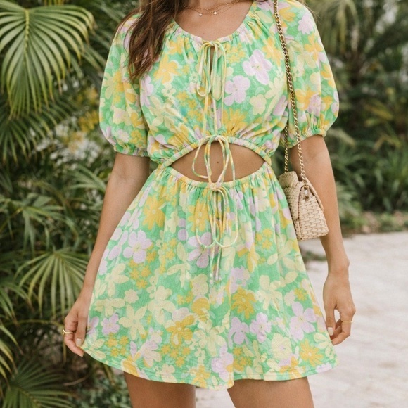 Sabo Skirt Dresses & Skirts - SABO Milo green floral cut out mini dress